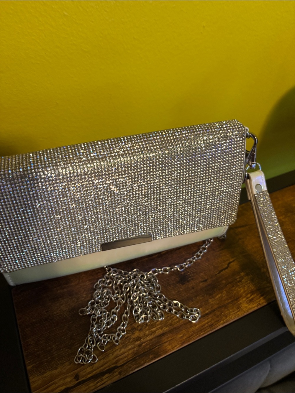 Claire's Silver Crystal Crossbody Clutch with Chain